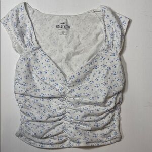 Hollister White and Blue Floral Crop Top